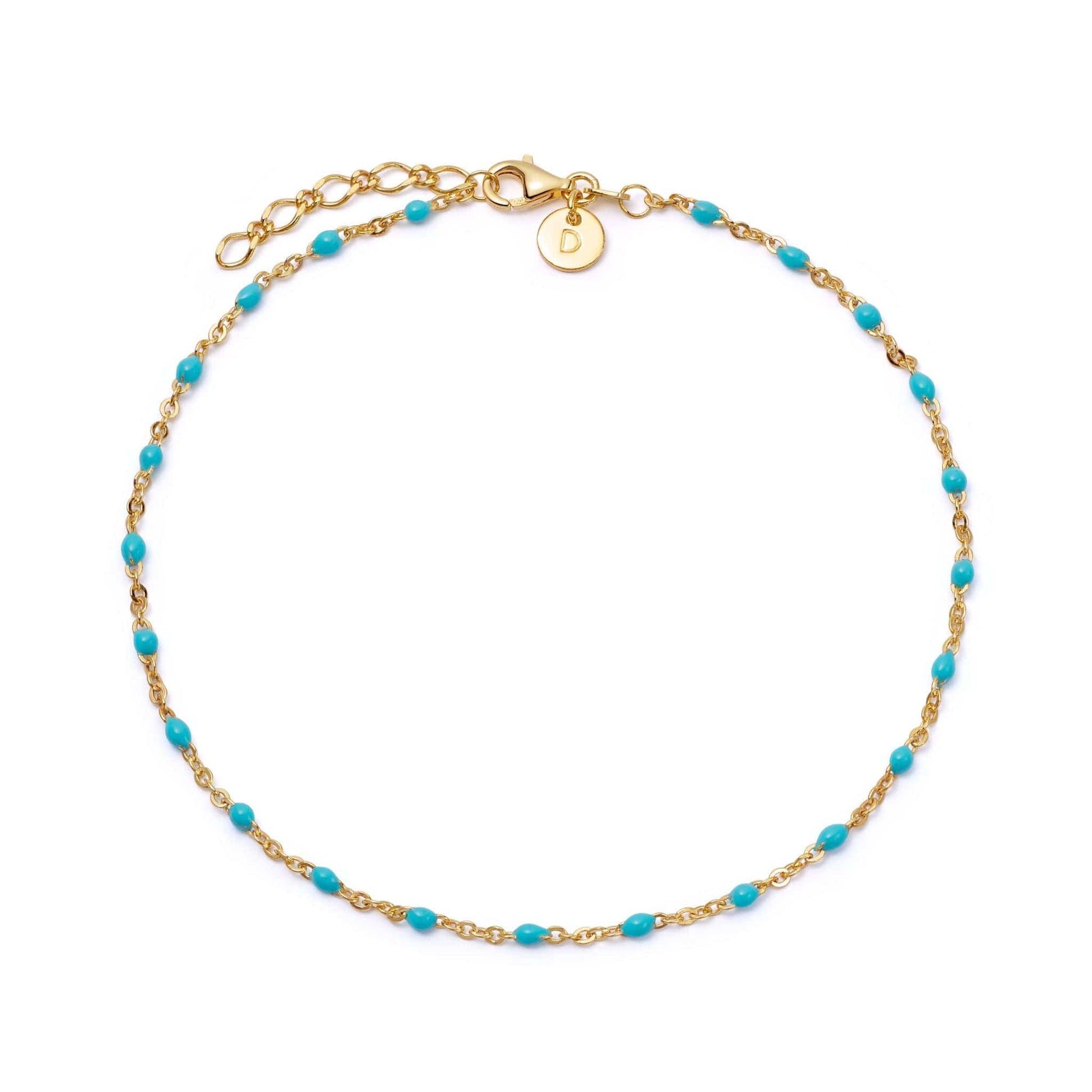 Turquoise Enamel Beaded Anklet 18ct Gold Plate