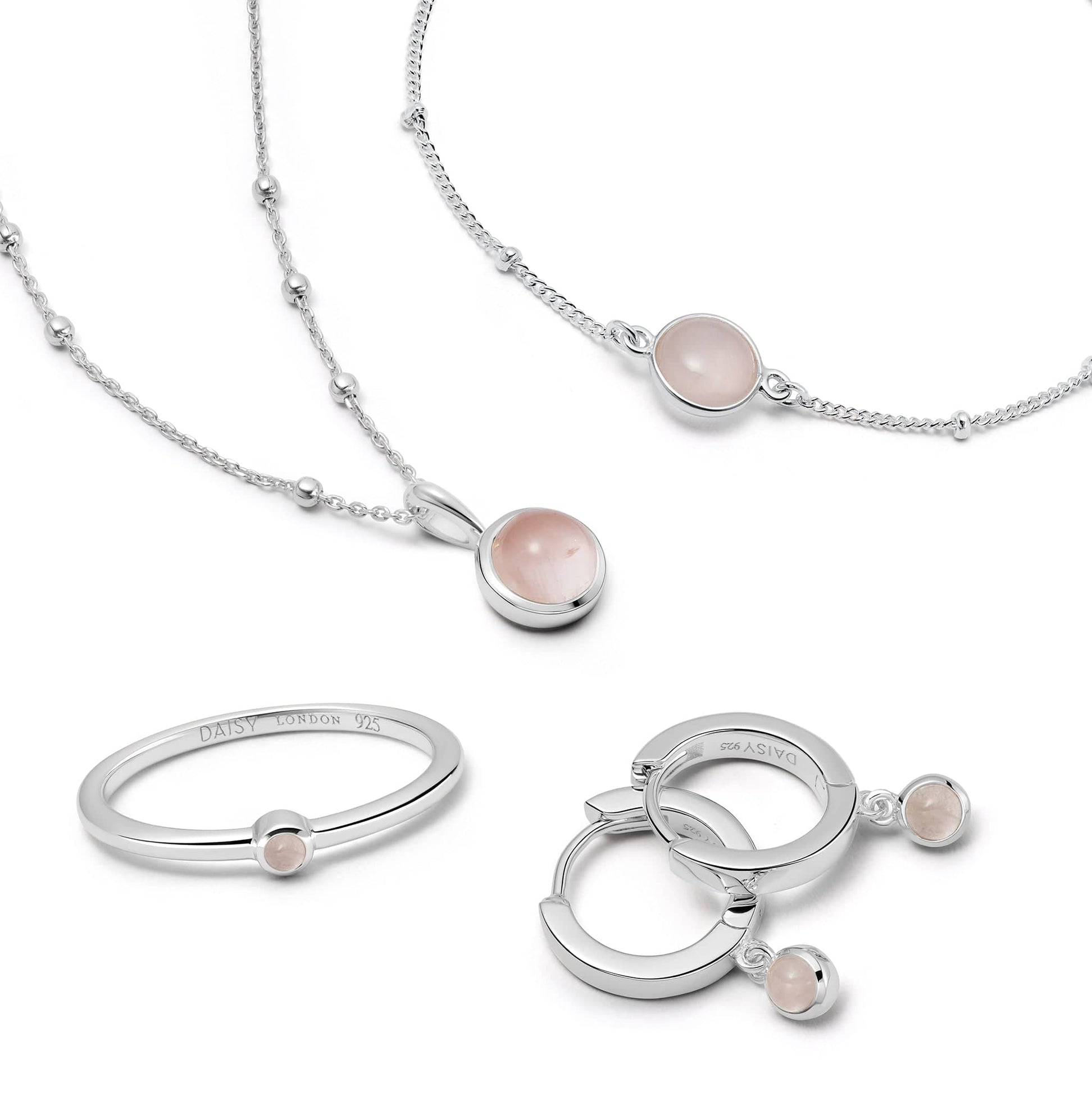 Ultimate Rose Quartz Layering Set Sterling Silver