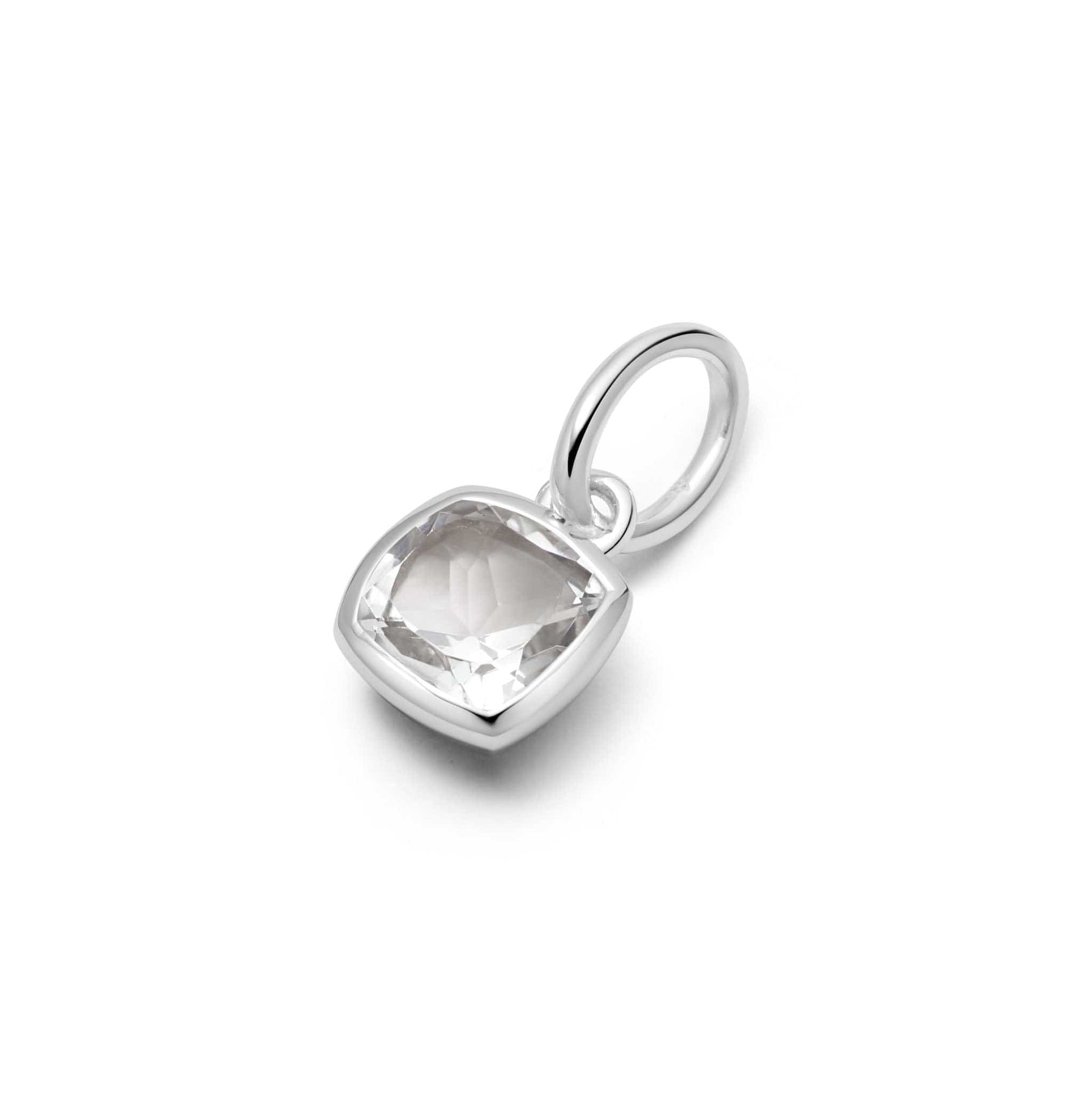 White Topaz April Birthstone Charm Pendant Sterling Silver