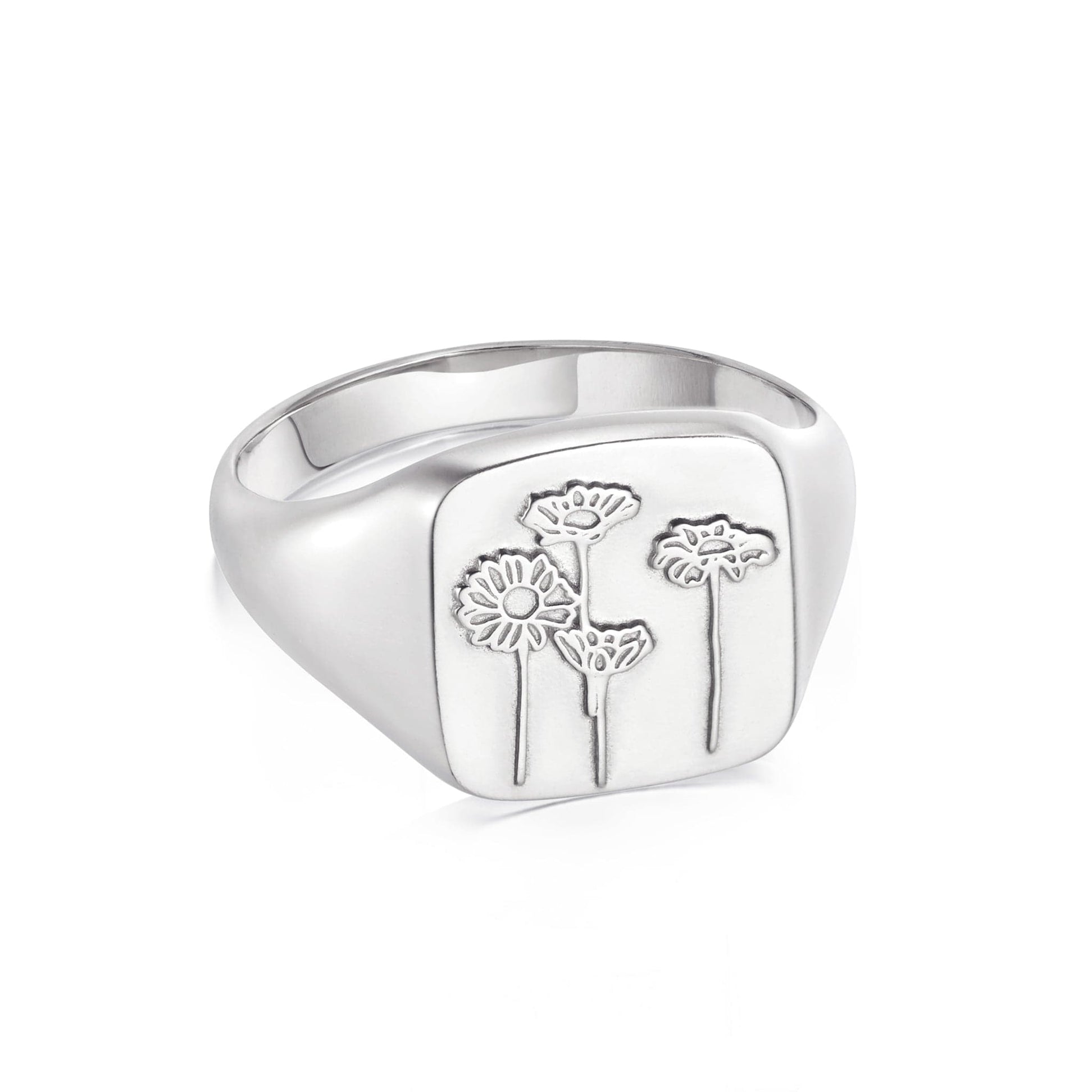 Wild Daisies Signet Ring Sterling Silver