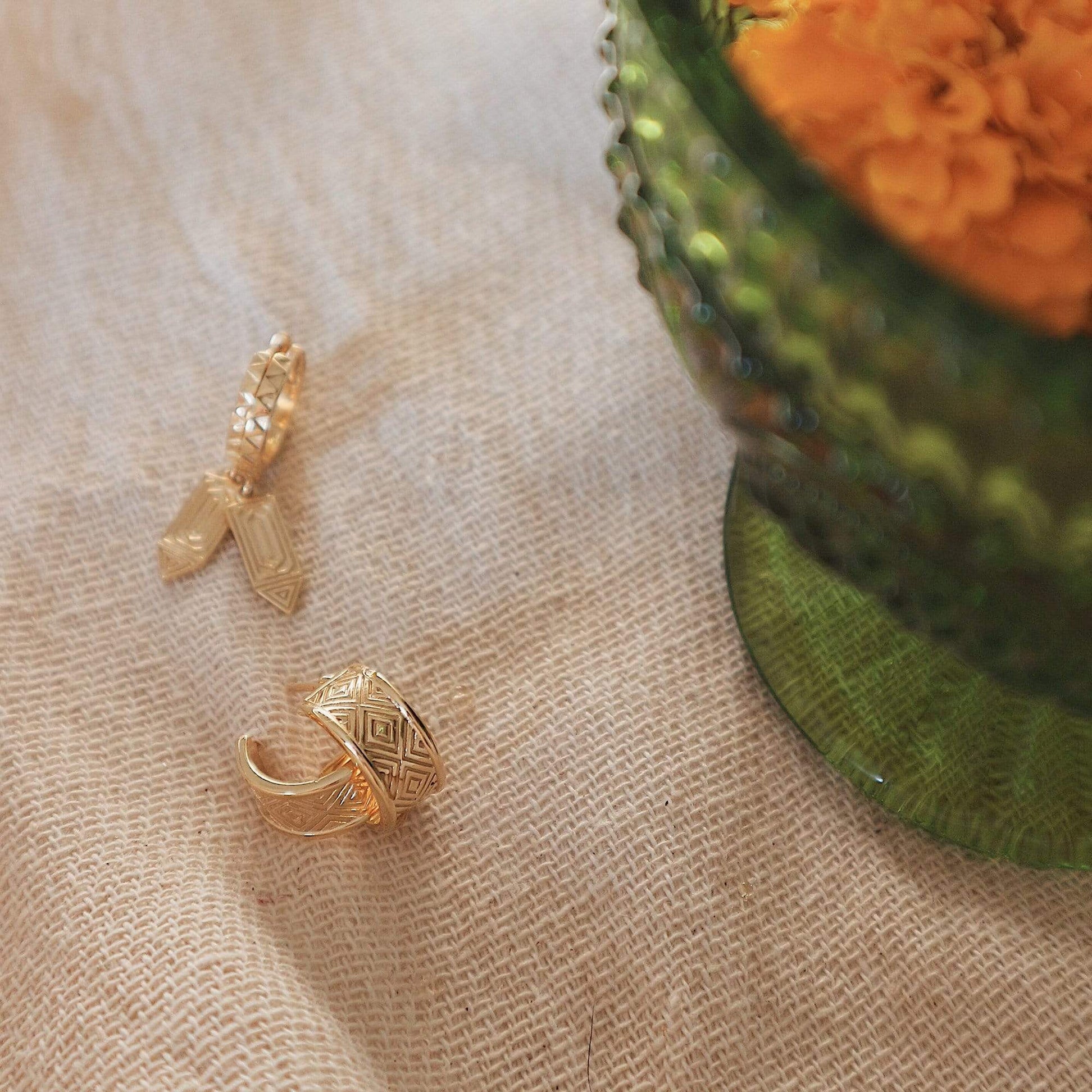 Artisan Drop Huggie Earrings 18ct Gold Plate