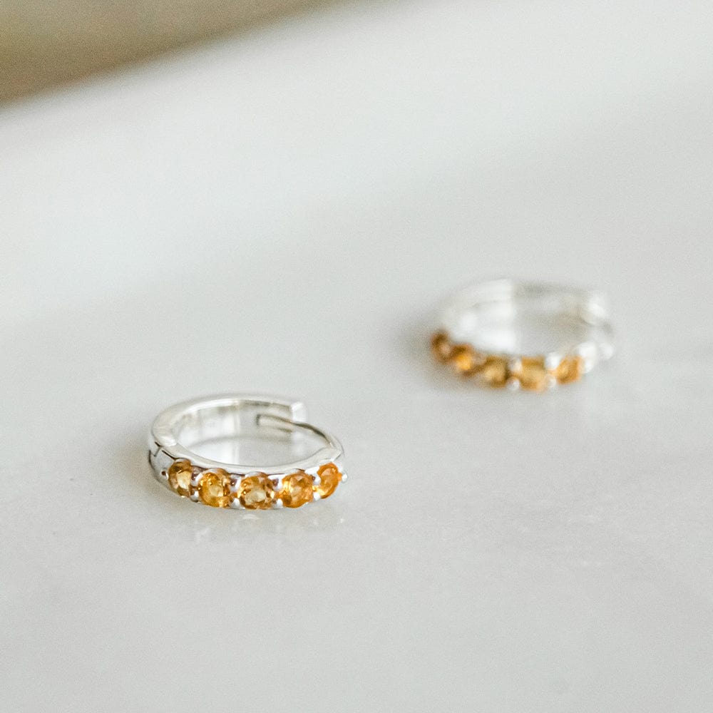 Beloved Citrine Huggie Earrings Sterling Silver