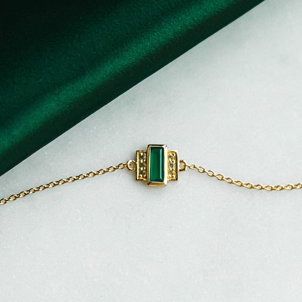 Beloved Green Onyx Baguette Bracelet 18ct Gold Plate