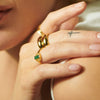 Beloved Green Onyx Baguette Ring 18ct Gold Plate