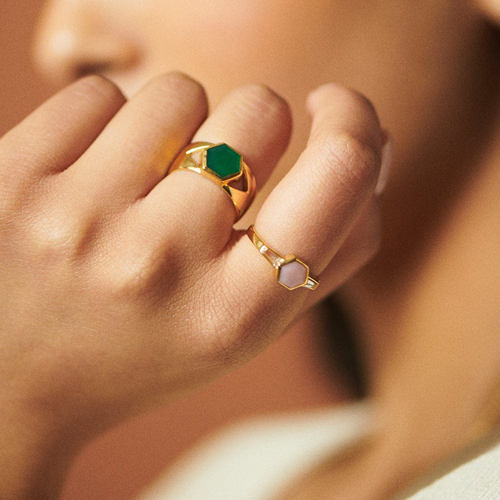 Beloved Bold Green Onyx Band Ring 18ct Gold Plate