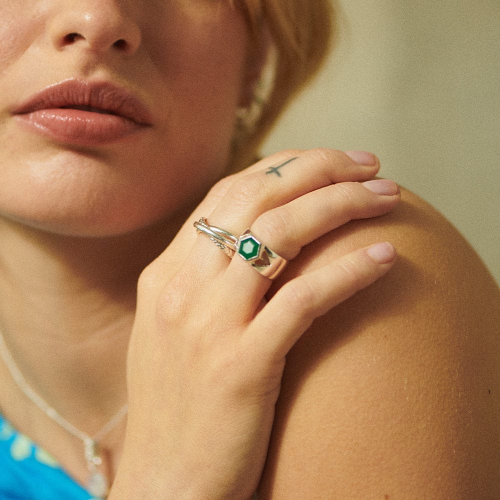 Beloved Bold Green Onyx Band Ring Sterling Silver