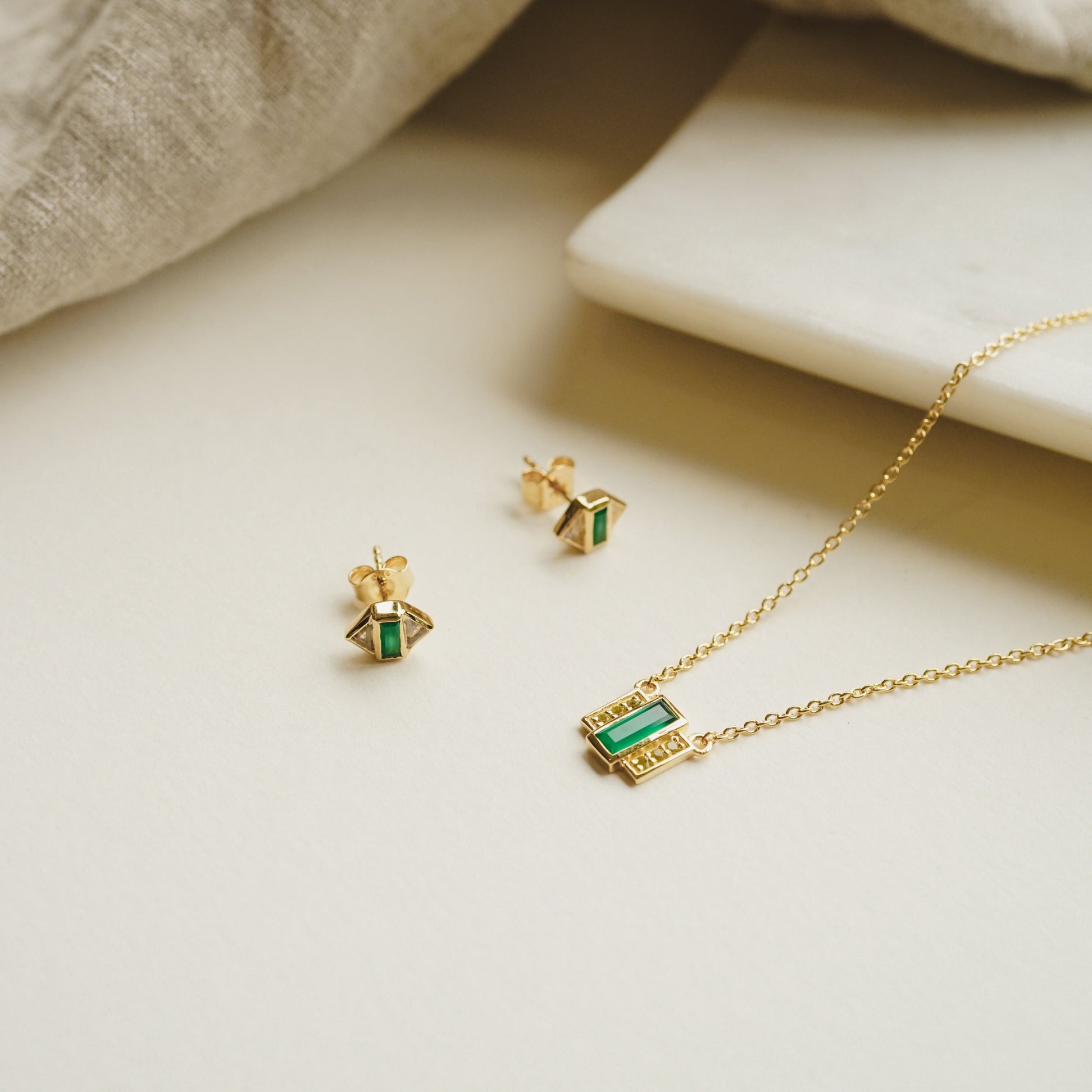 Beloved Green Onyx Layering Set 18ct Gold Plate