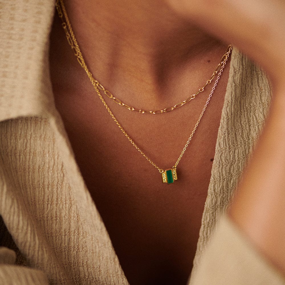 Beloved Green Onyx Layering Set 18ct Gold Plate