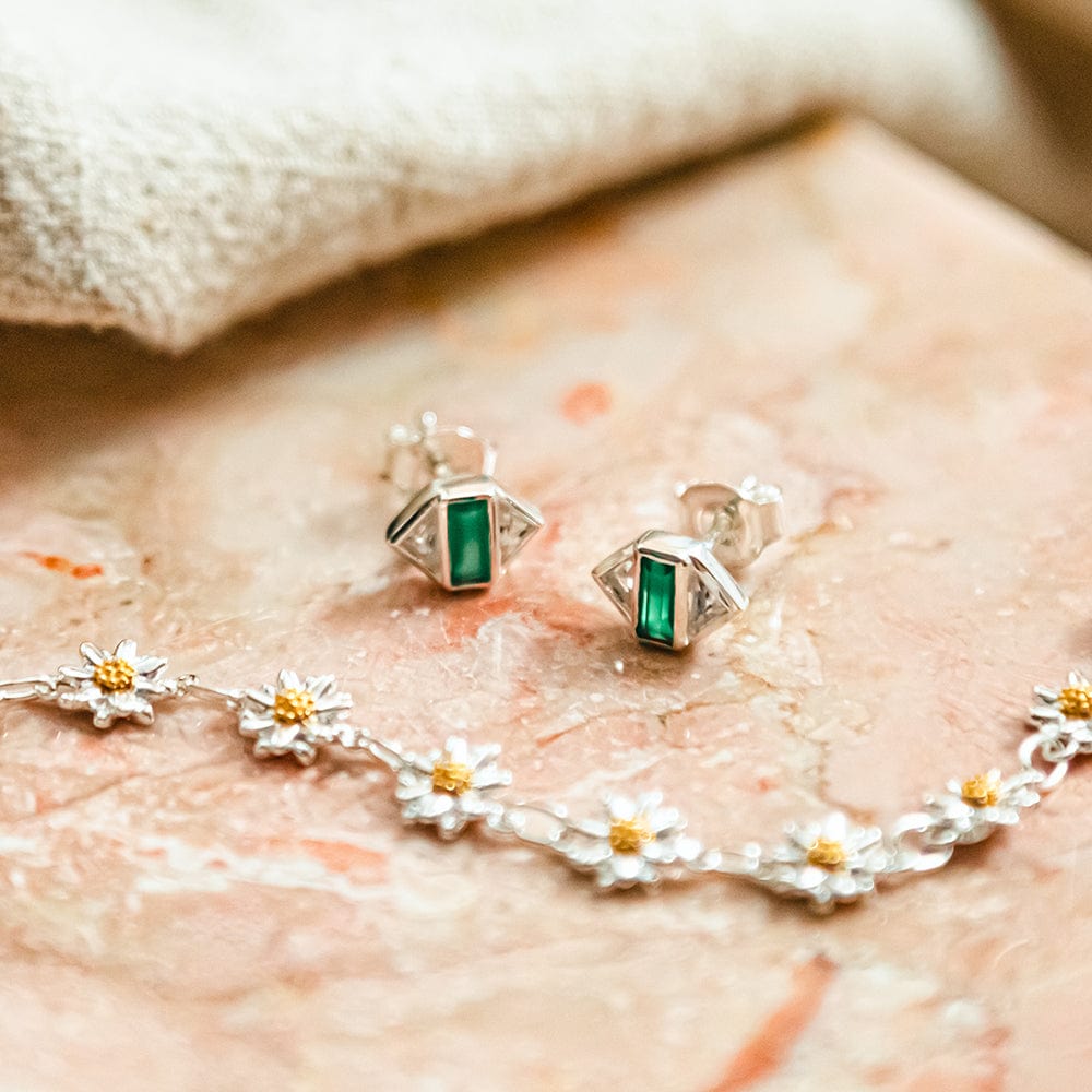 Beloved Green Onyx Stud Earrings Sterling Silver