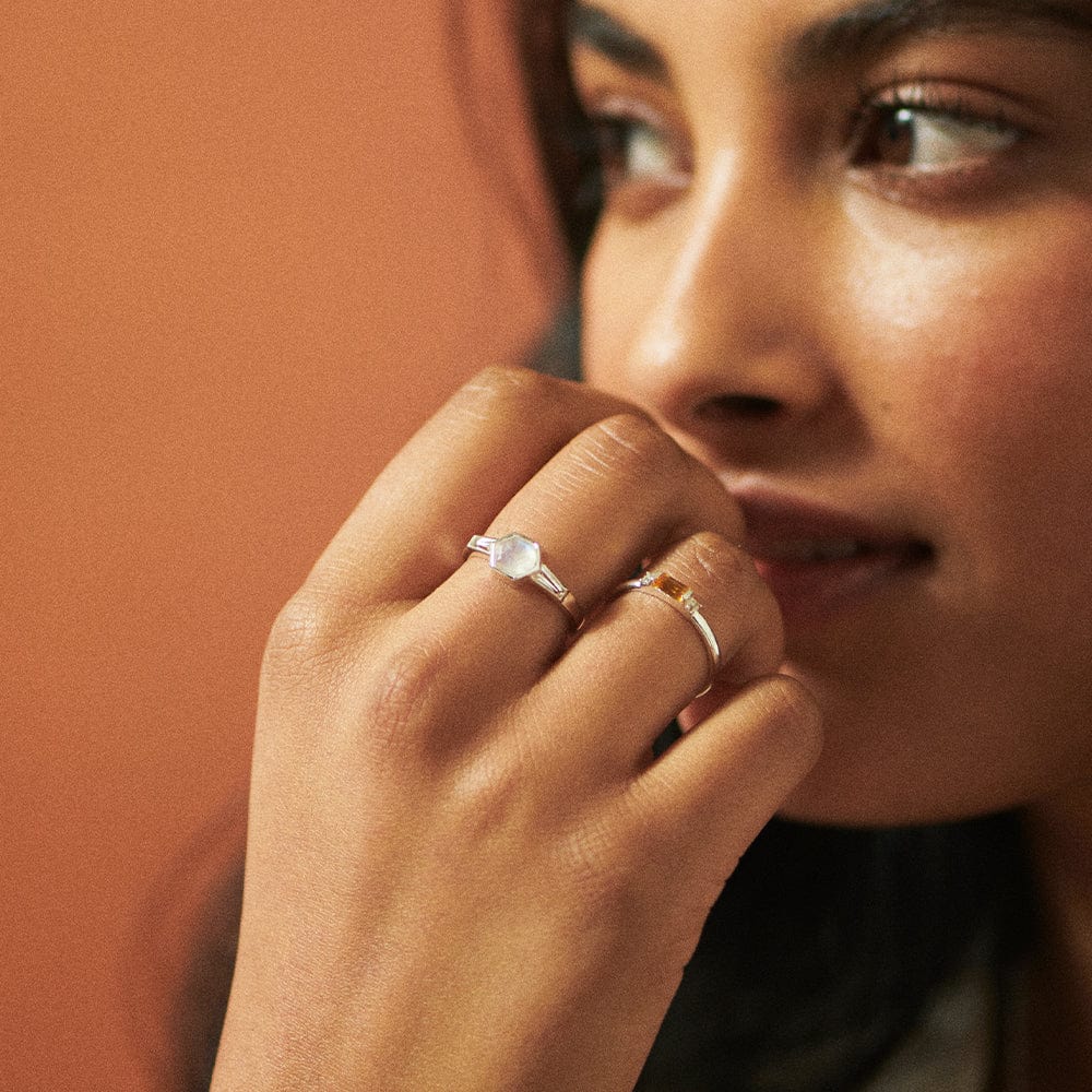 Beloved Moonstone Hexagon Ring Sterling Silver