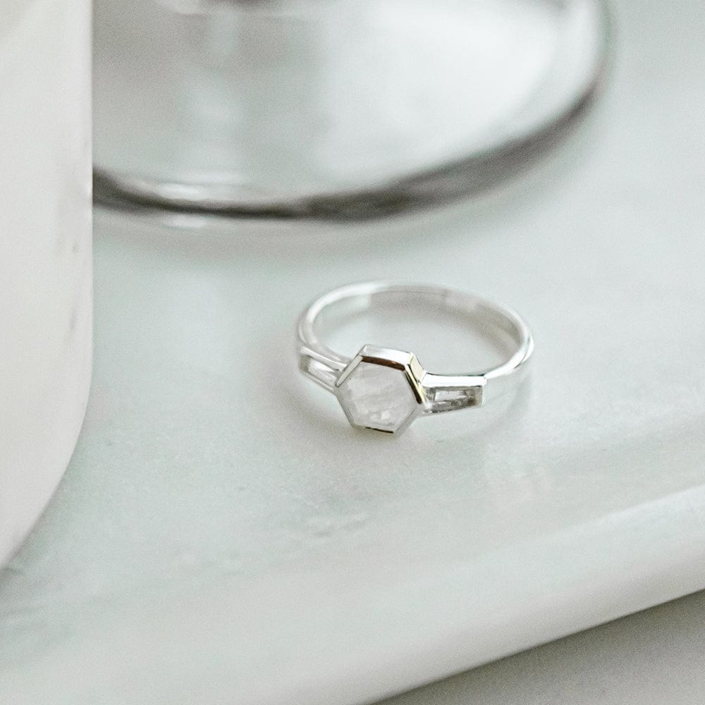 Beloved Moonstone Hexagon Ring Sterling Silver