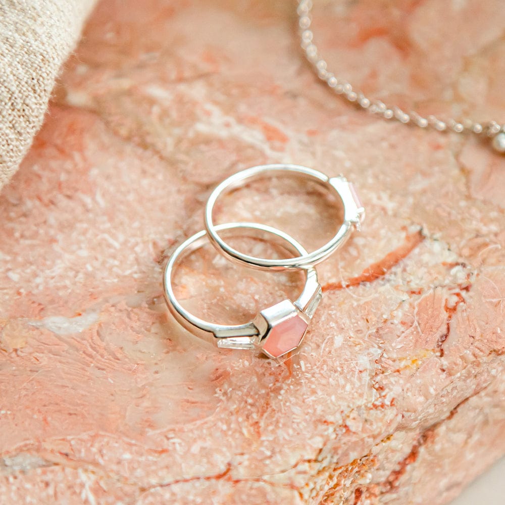 Beloved Pink Opal Hexagon Ring Sterling Silver