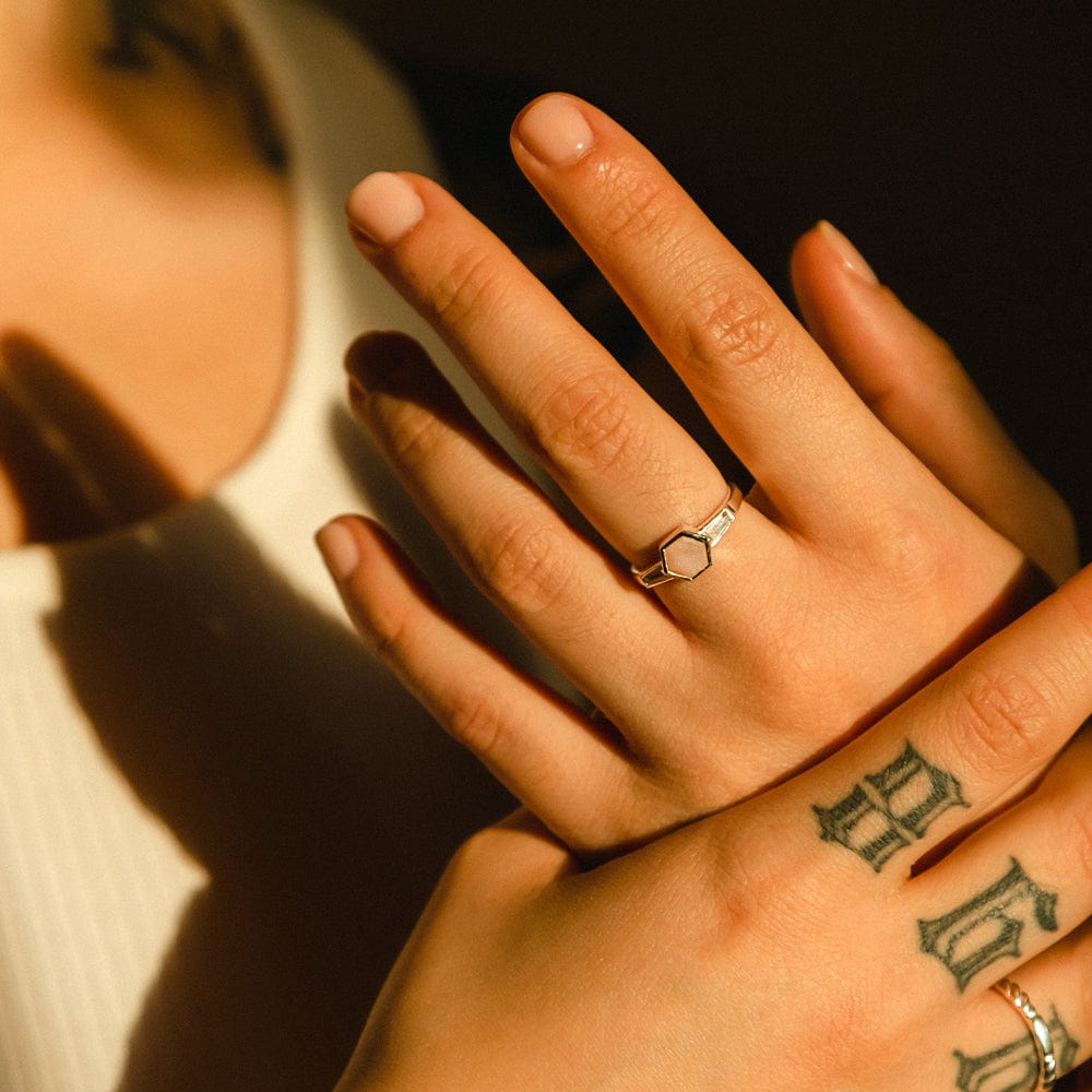 Beloved Pink Opal Hexagon Ring Sterling Silver