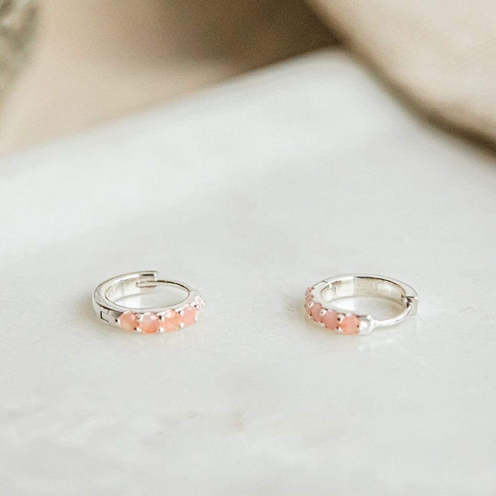 Beloved Pink Opal Huggie Earrings Sterling Silver