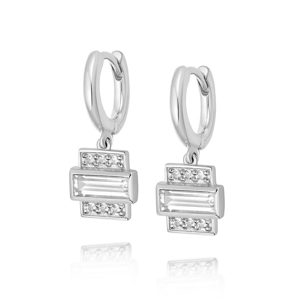 Beloved White Topaz Baguette Drop Earrings Sterling Silver