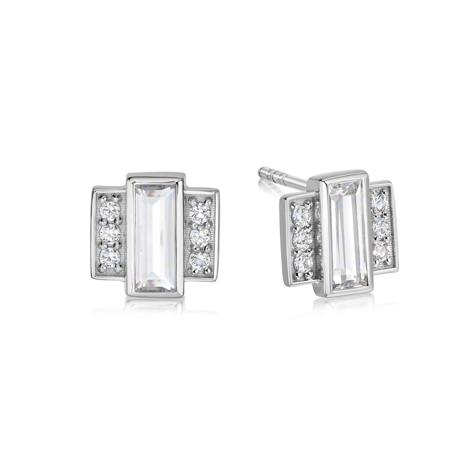 Beloved White Topaz Baguette Stud Earrings Sterling Silver