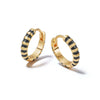 Black Fine Stripe Huggie Hoop Earrings 18ct Gold Plate