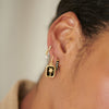 Black Fine Stripe Huggie Hoop Earrings 18ct Gold Plate