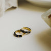 Black Stripe Huggie Hoop Earrings 18ct Gold Plate