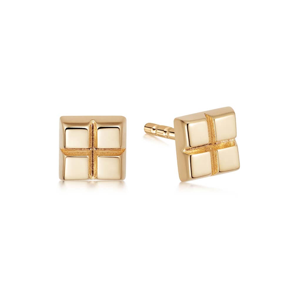 Cube Stud Earrings 18ct Gold Plate