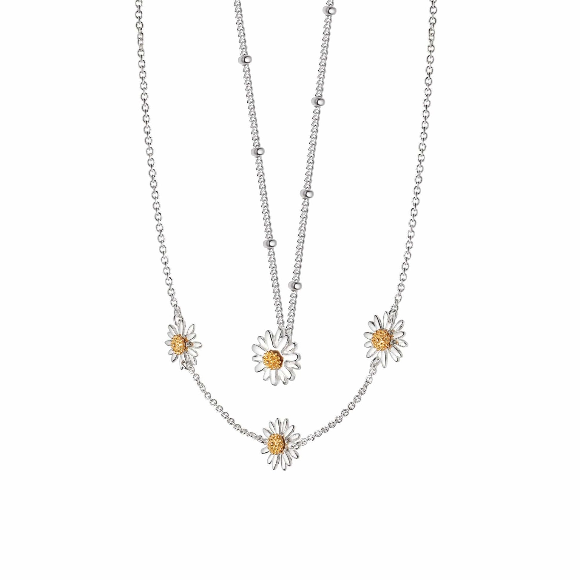 Daisy Chain Necklace Layering Set Sterling Silver