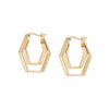 Double Hexagon Hoop Earrings 18ct Gold Plate