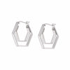 Double Hexagon Hoop Earrings Sterling Silver