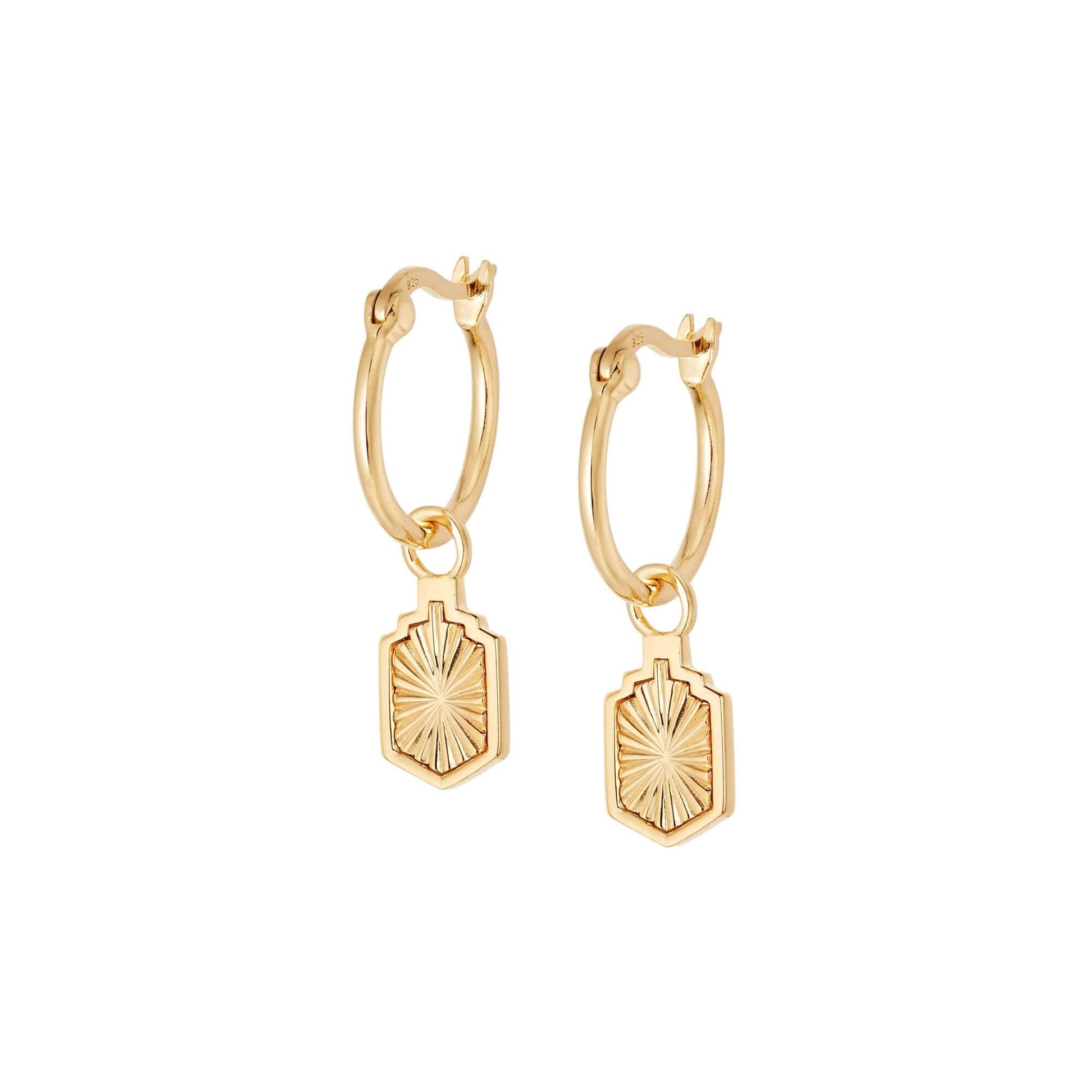 Estée Lalonde Sunburst Shield Charm Earrings 18ct Gold Plate