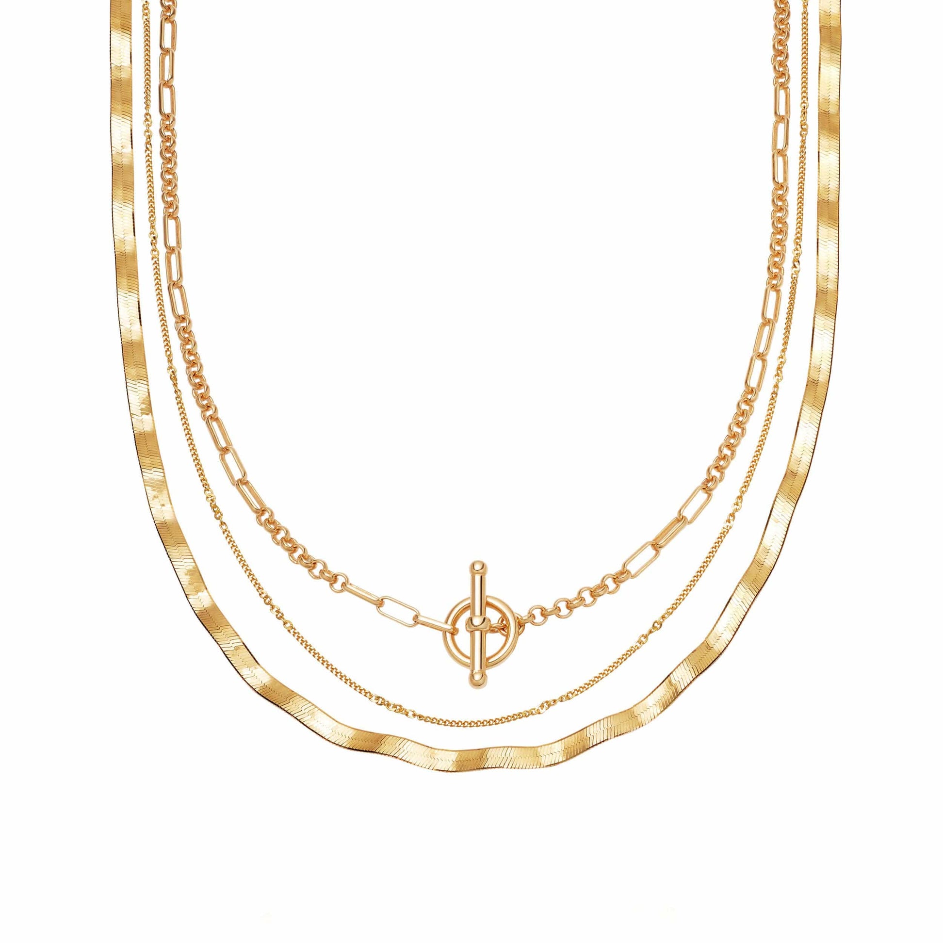 Forever Wavy Necklace Layering Set 18ct Gold Plate