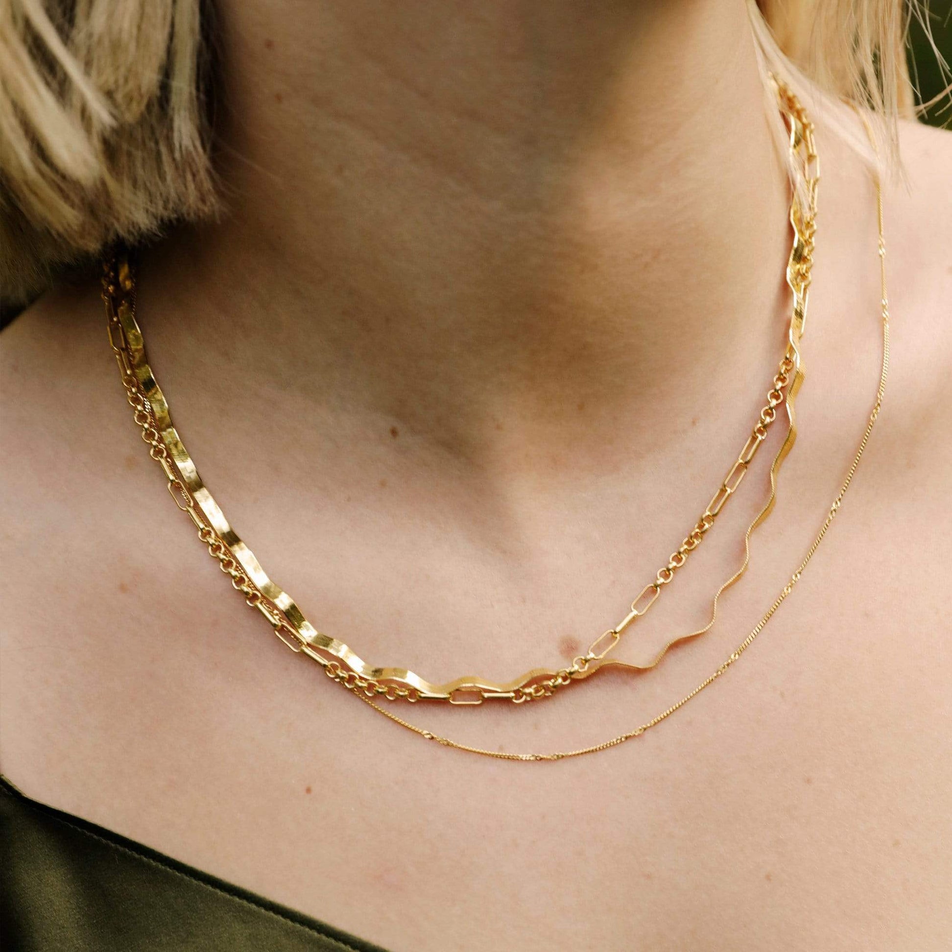 Forever Wavy Necklace Layering Set 18ct Gold Plate