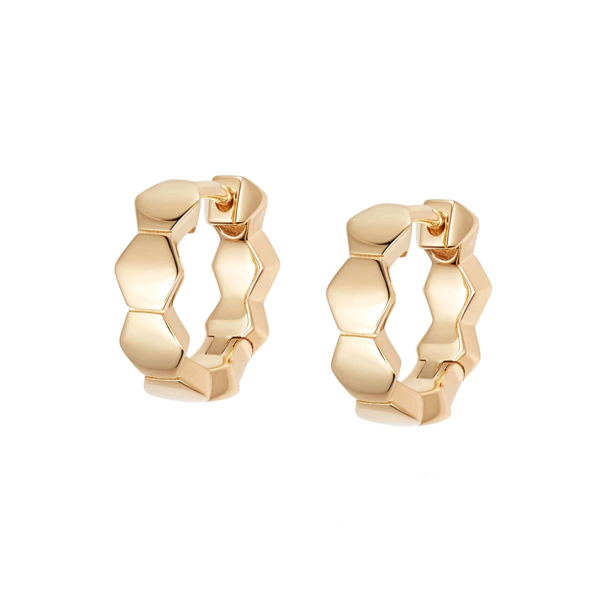 Hexagon Huggie Hoop Earrings 18ct Gold Plate