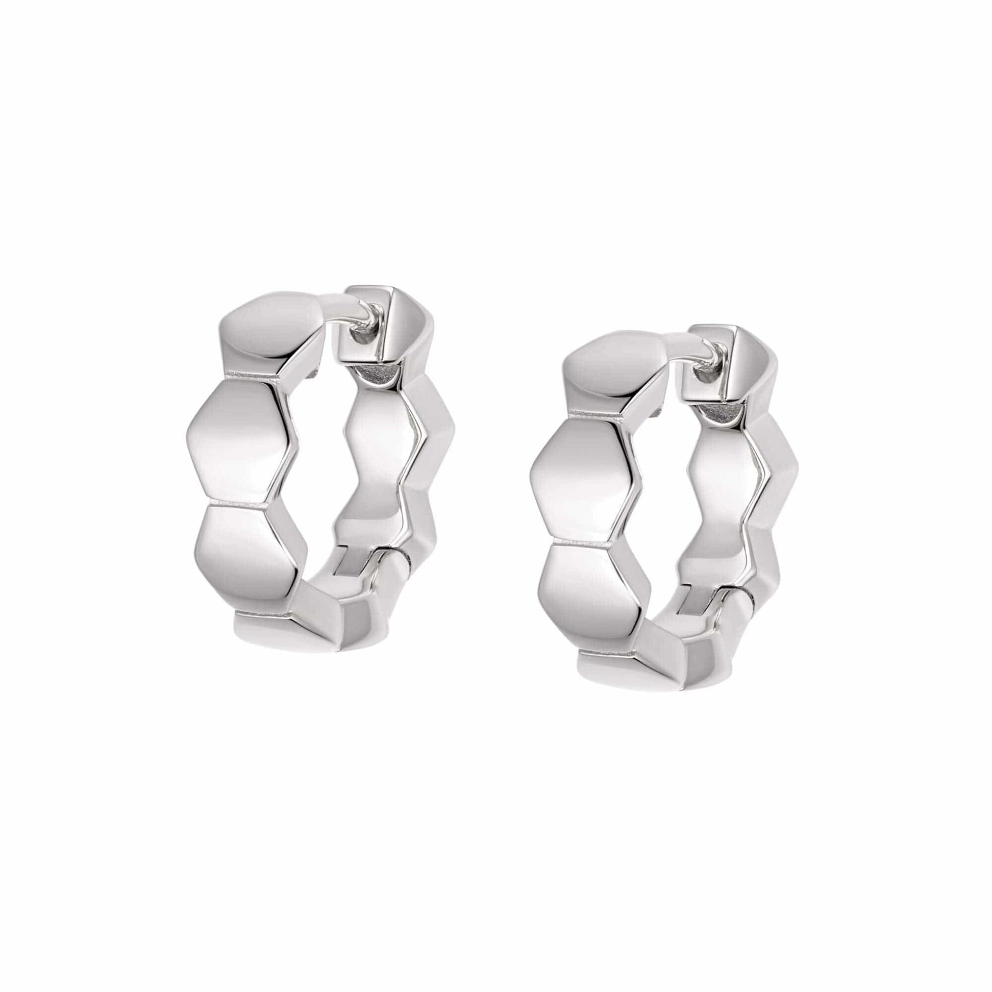 Hexagon Huggie Hoop Earrings Sterling Silver