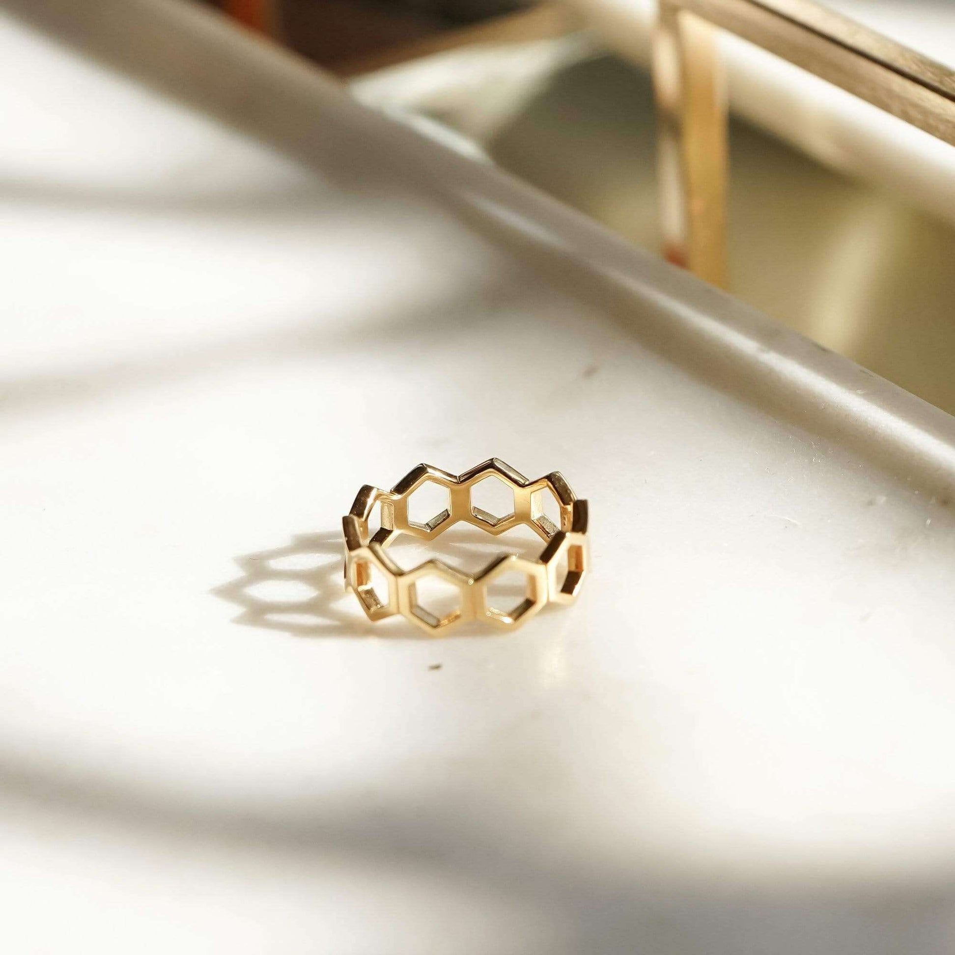 Open Hexagon Band Ring 18ct Gold Plate