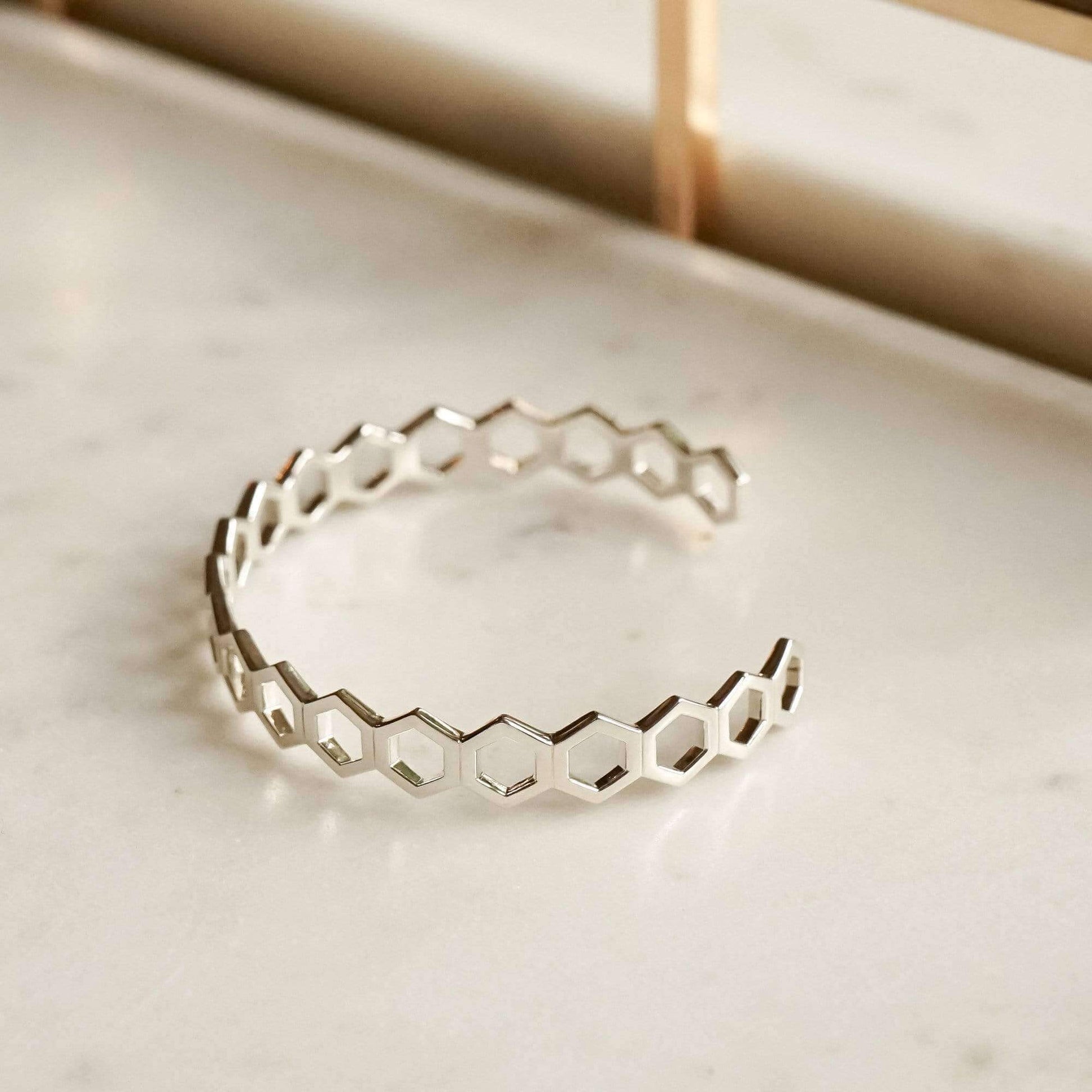 Hexagon Palm Cuff Bangle Sterling Silver