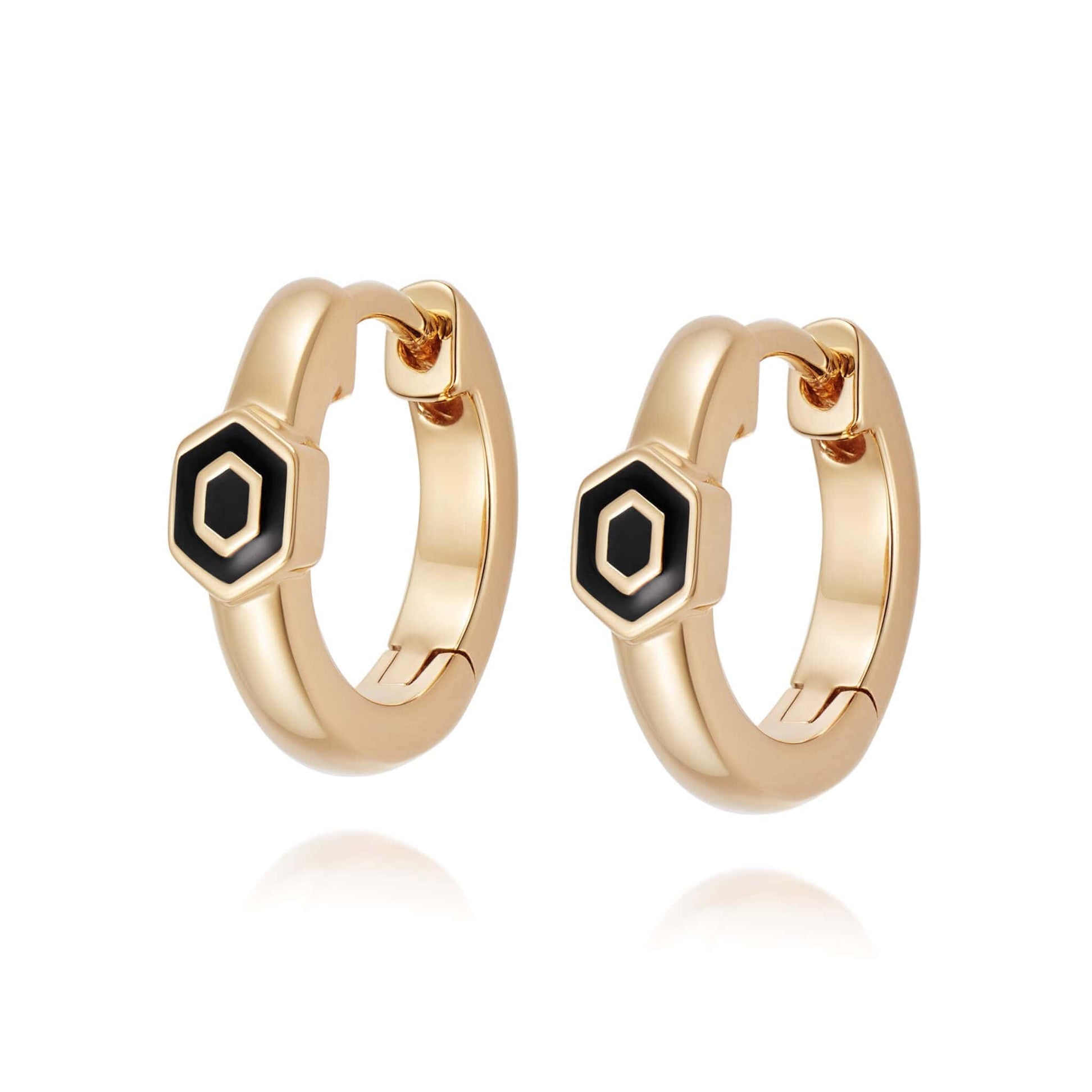 Hexagon Palm Huggie Earrings 18ct Gold Plate