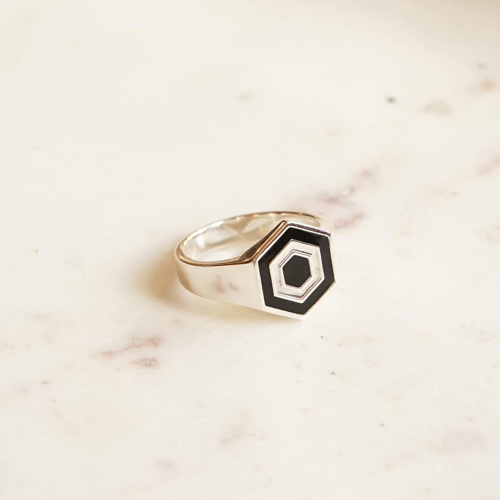 Enamel Hexagon Signet Ring Sterling Silver