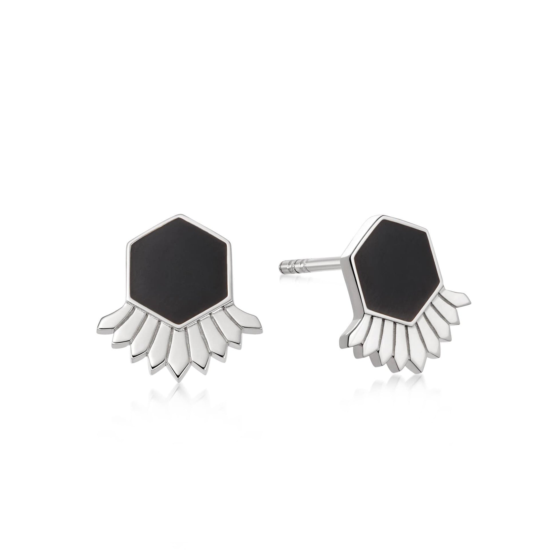 Hexagon Palm Stud Earrings Sterling Silver