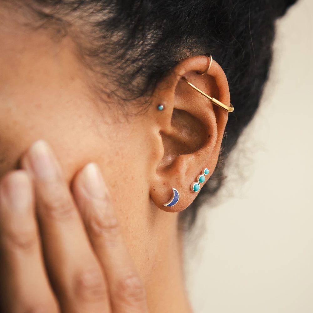 Lapis Moon Stud Earrings Sterling Silver