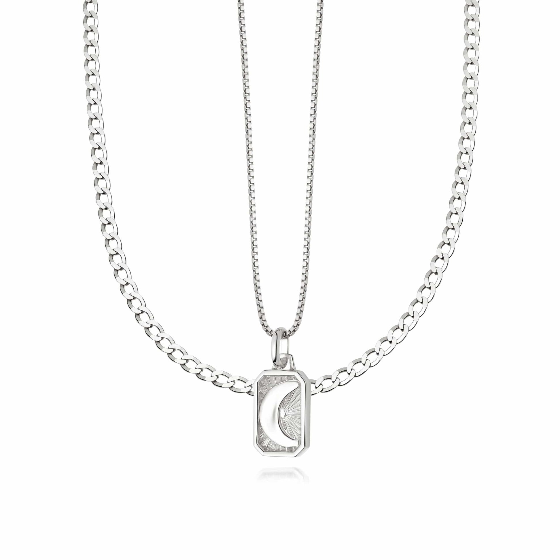 Luna Curb Necklace Layering Set Sterling Silver