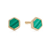 Malachite Hexagon Stud Earrings 18ct Gold Plate