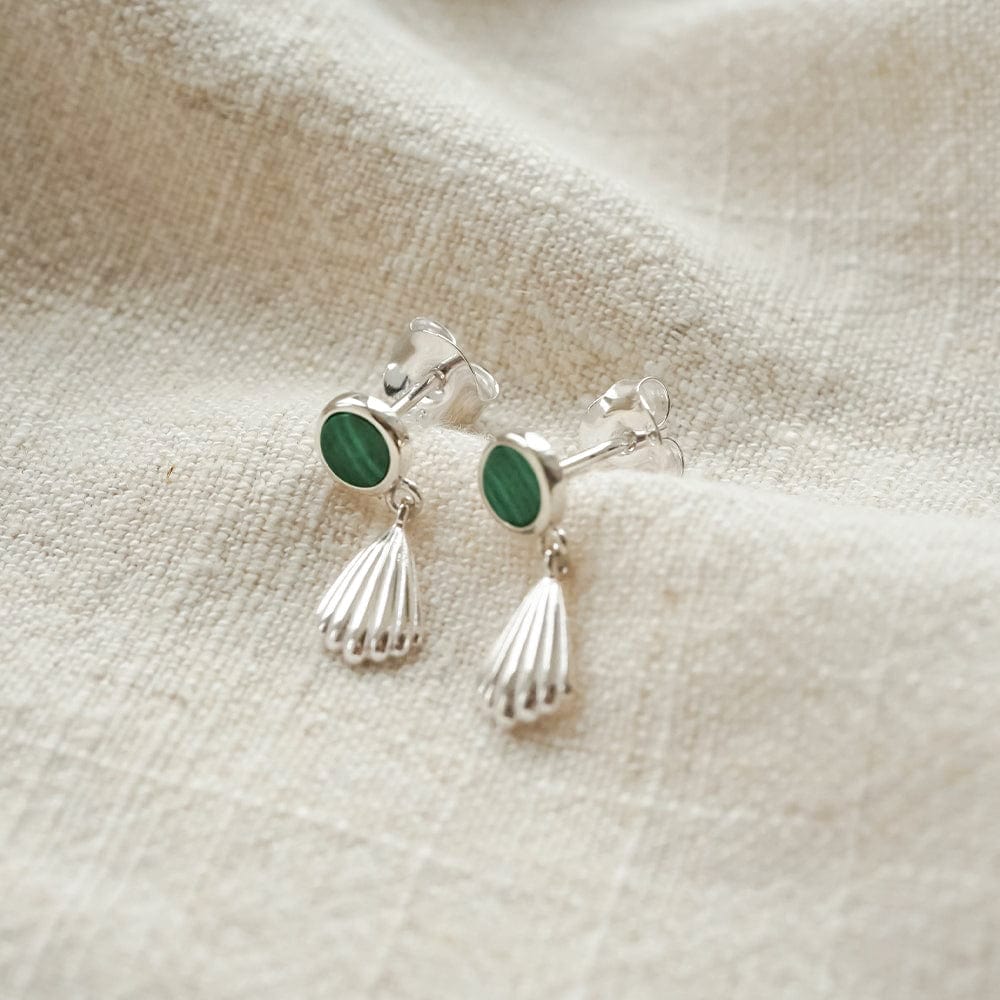 Malachite Palm Drop Stud Earrings Sterling Silver