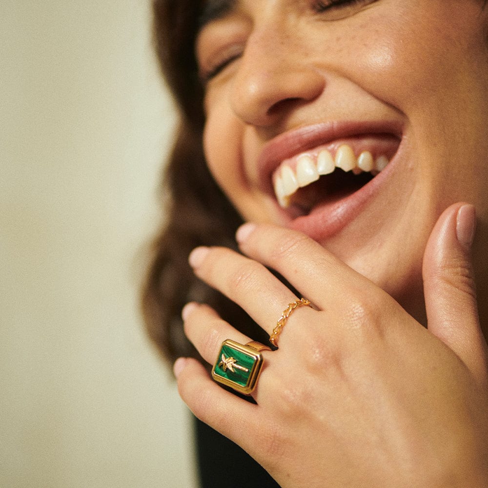 Malachite Palm Ring 18ct Gold Plate