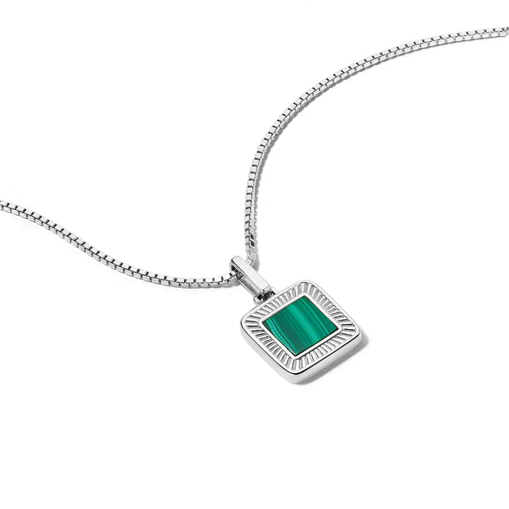 Malachite Palm Square Necklace Sterling Silver