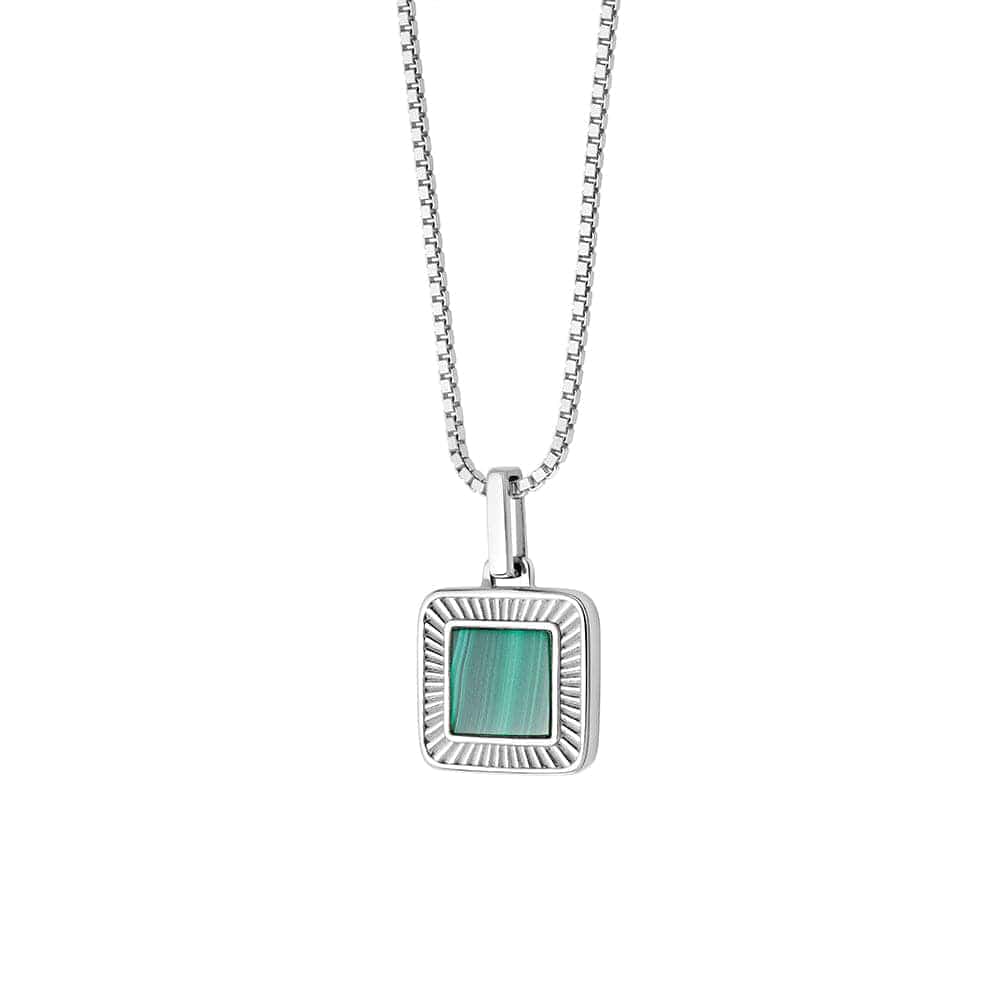 Malachite Palm Square Necklace Sterling Silver