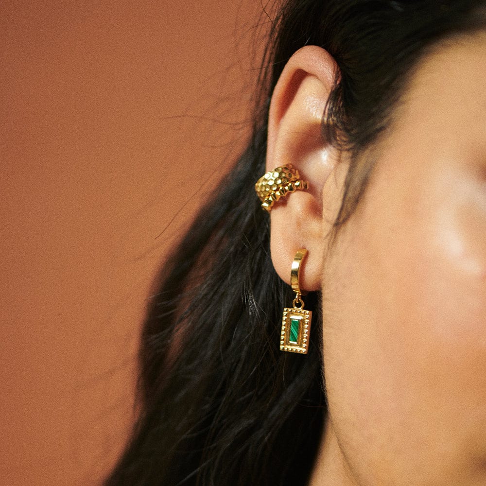 Malachite Ridge Palm Drop Earrings 18ct Gold Plate