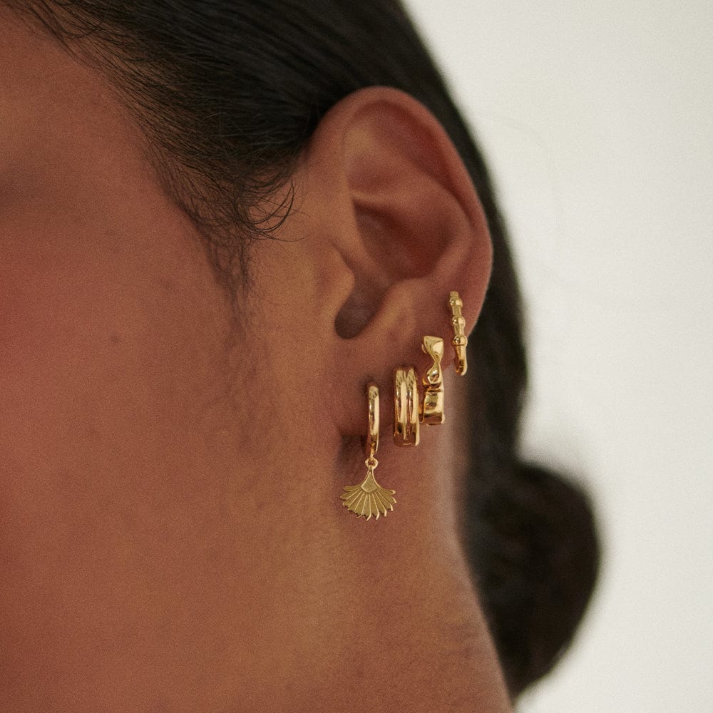 Double Ridge Huggie Hoop Earrings 18ct Gold Plate