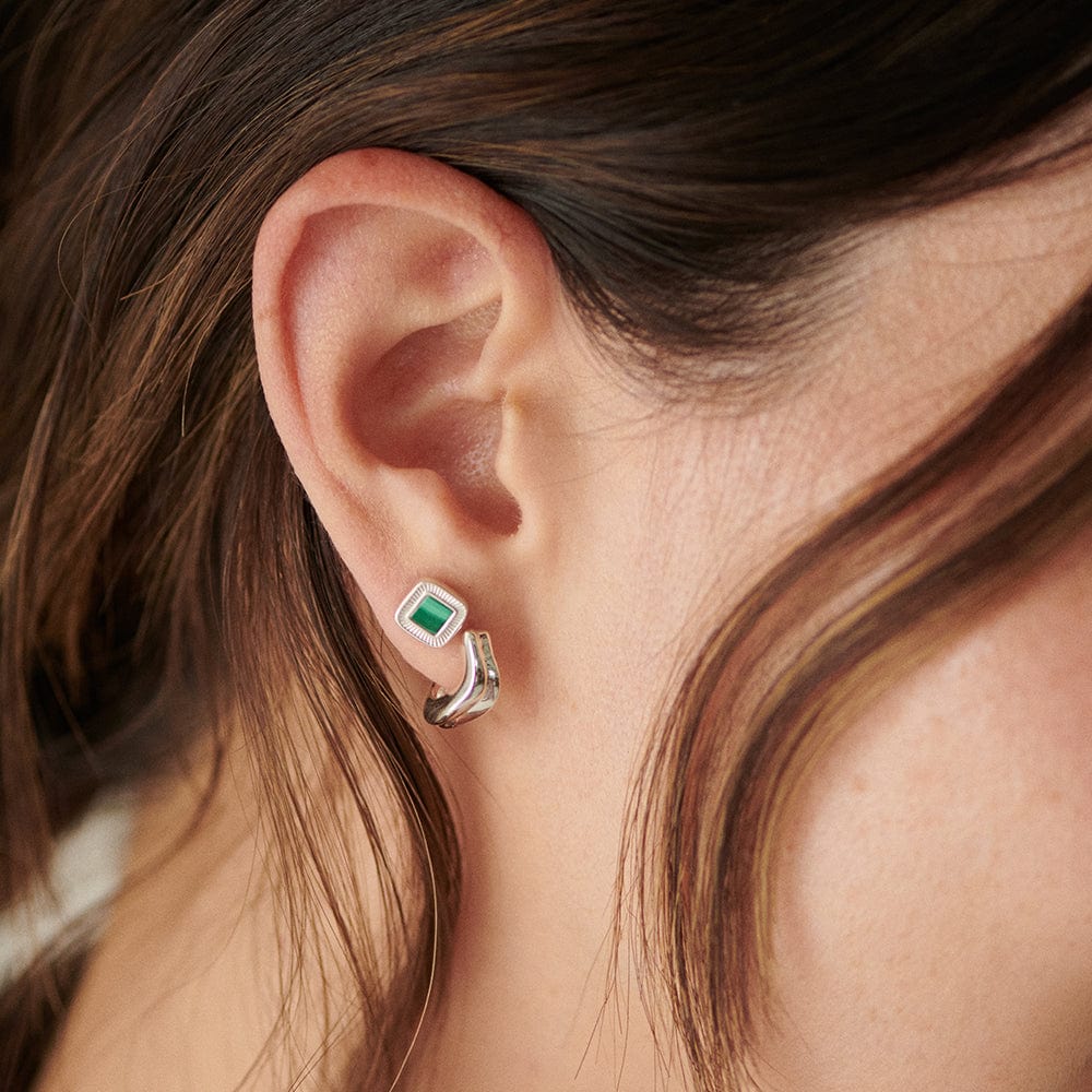 Mini Malachite Palm Stud Earrings Sterling Silver