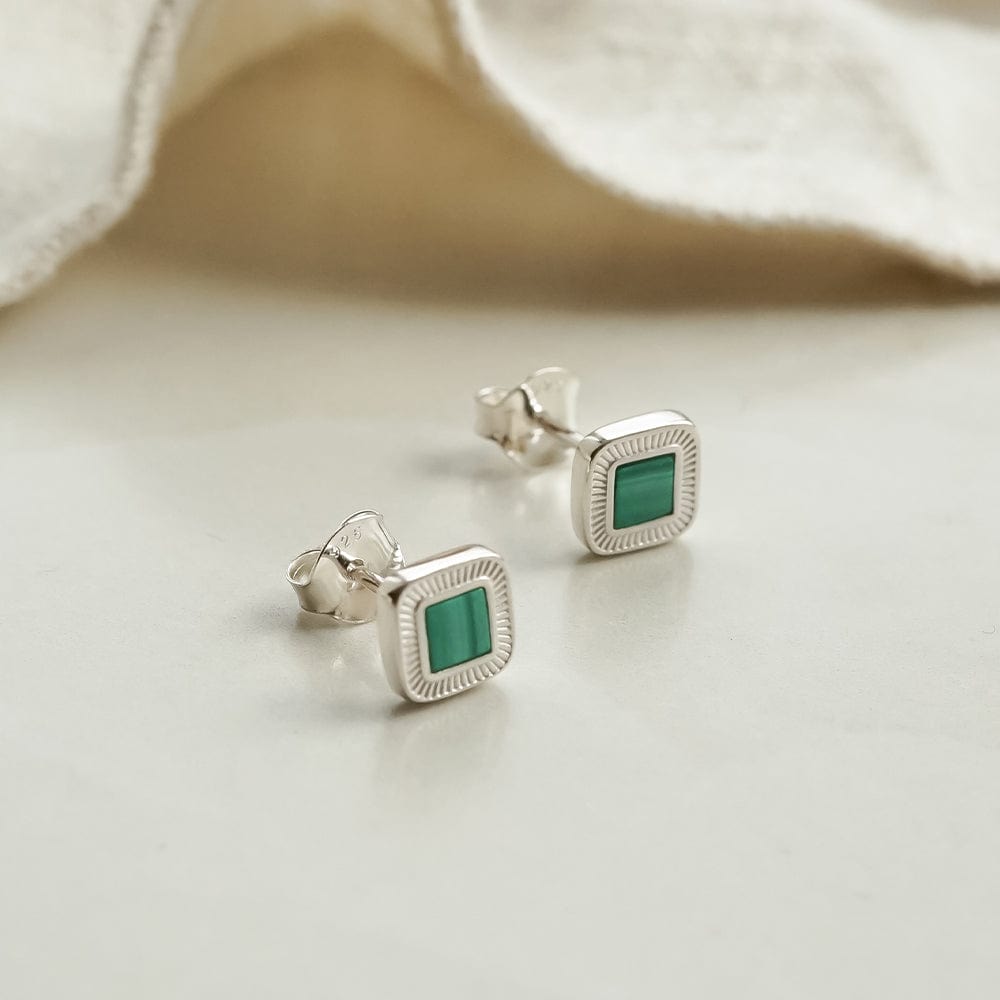 Mini Malachite Palm Stud Earrings Sterling Silver