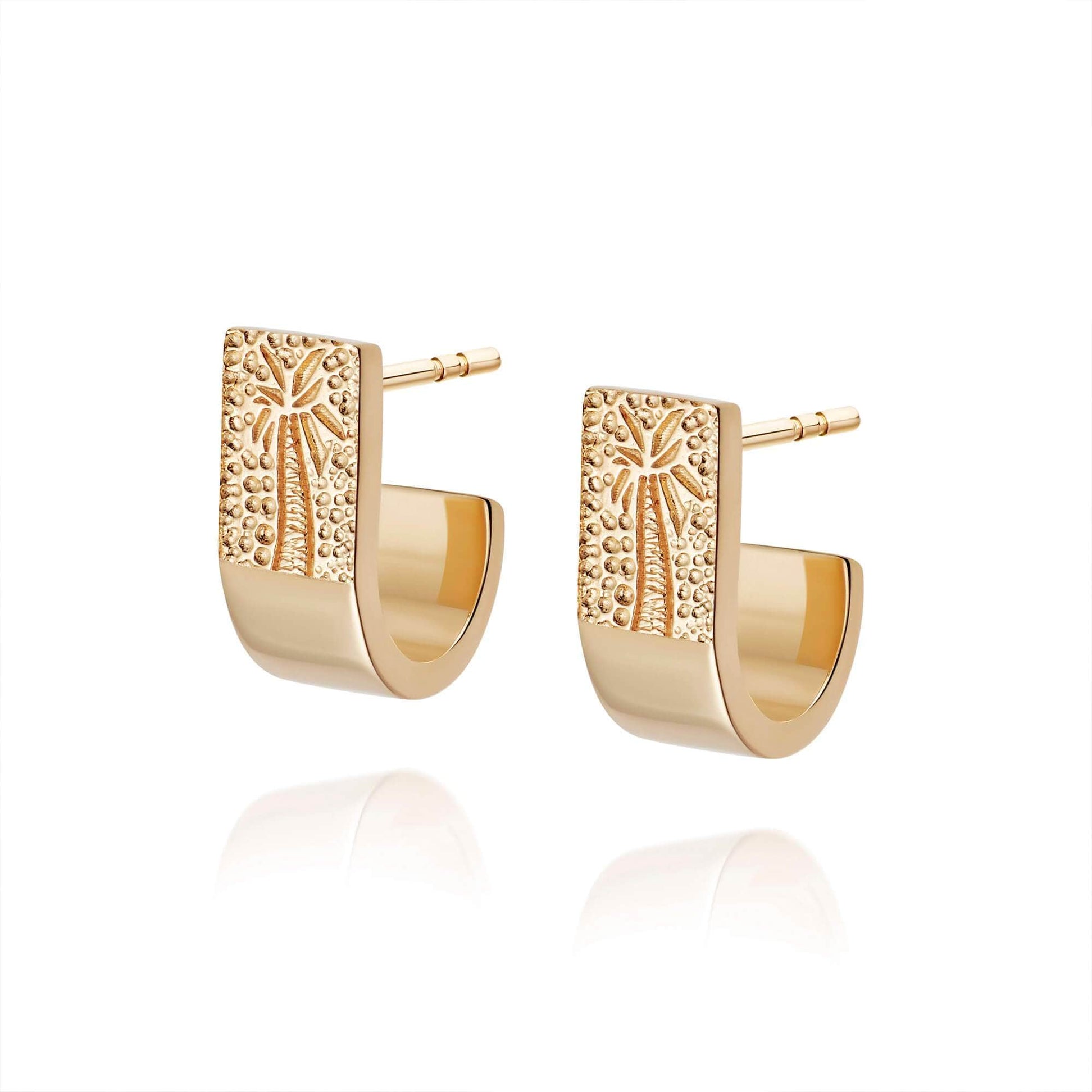 Palm Engraved Stud Earrings 18ct Gold Plate