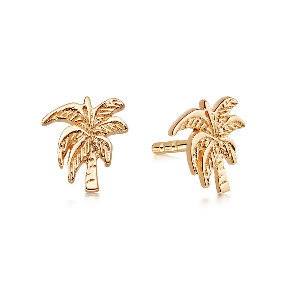 Palm Tree Stud Earrings 18ct Gold Plate